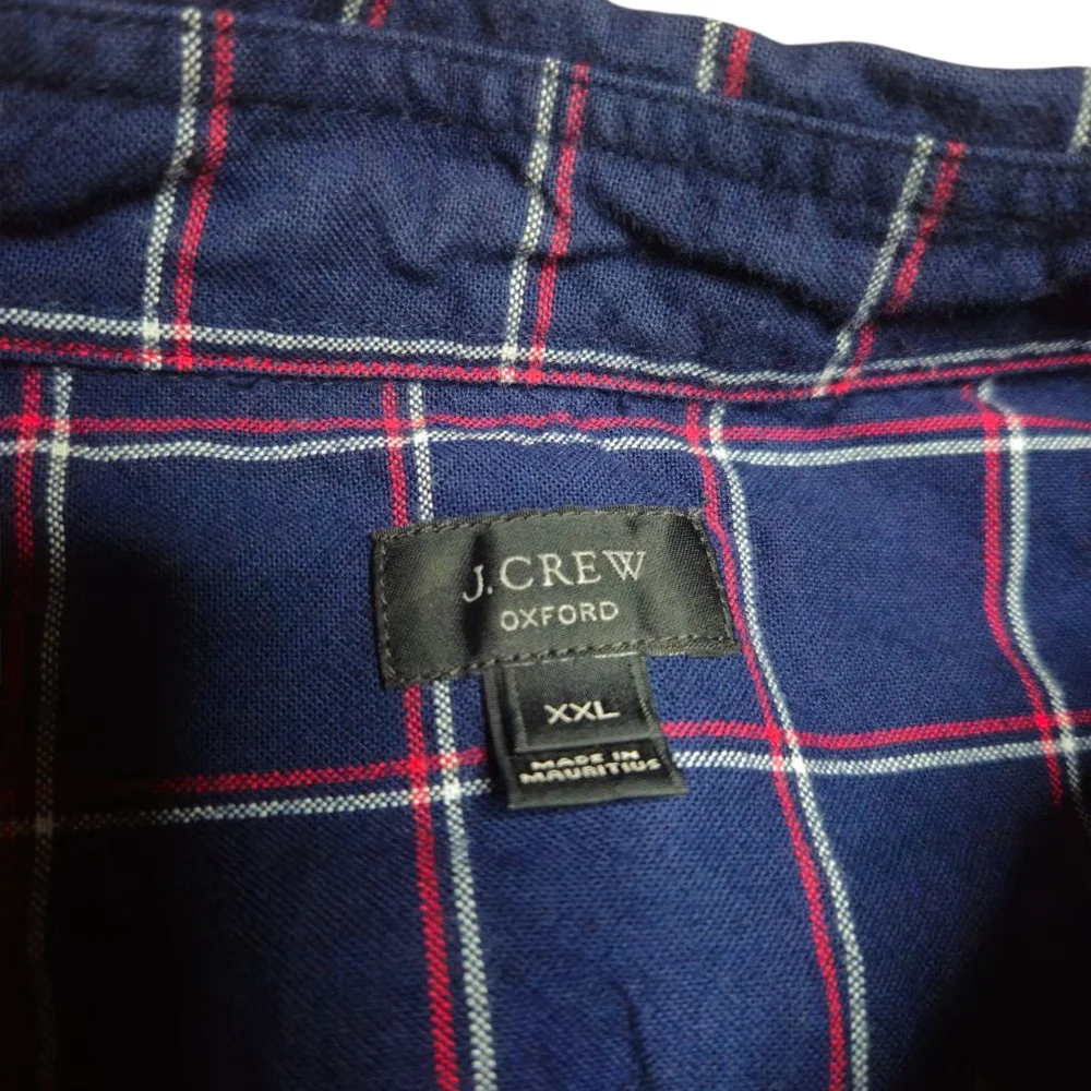 J. Crew Oxford 2XL XXL Blue Red White Plaid Flannel Button Down Shirt